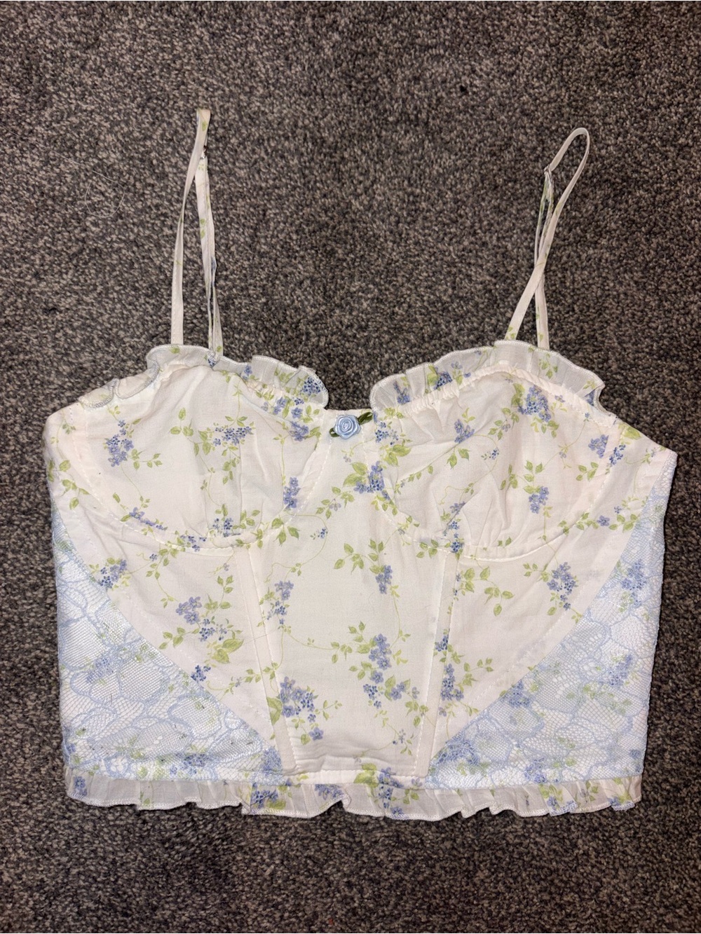 Women’s Floral Lace Bustier Crop Top - White & Light Blue